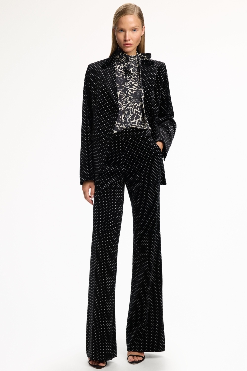 POLKA DOTS PRINT VELOUR FLARED PANTS