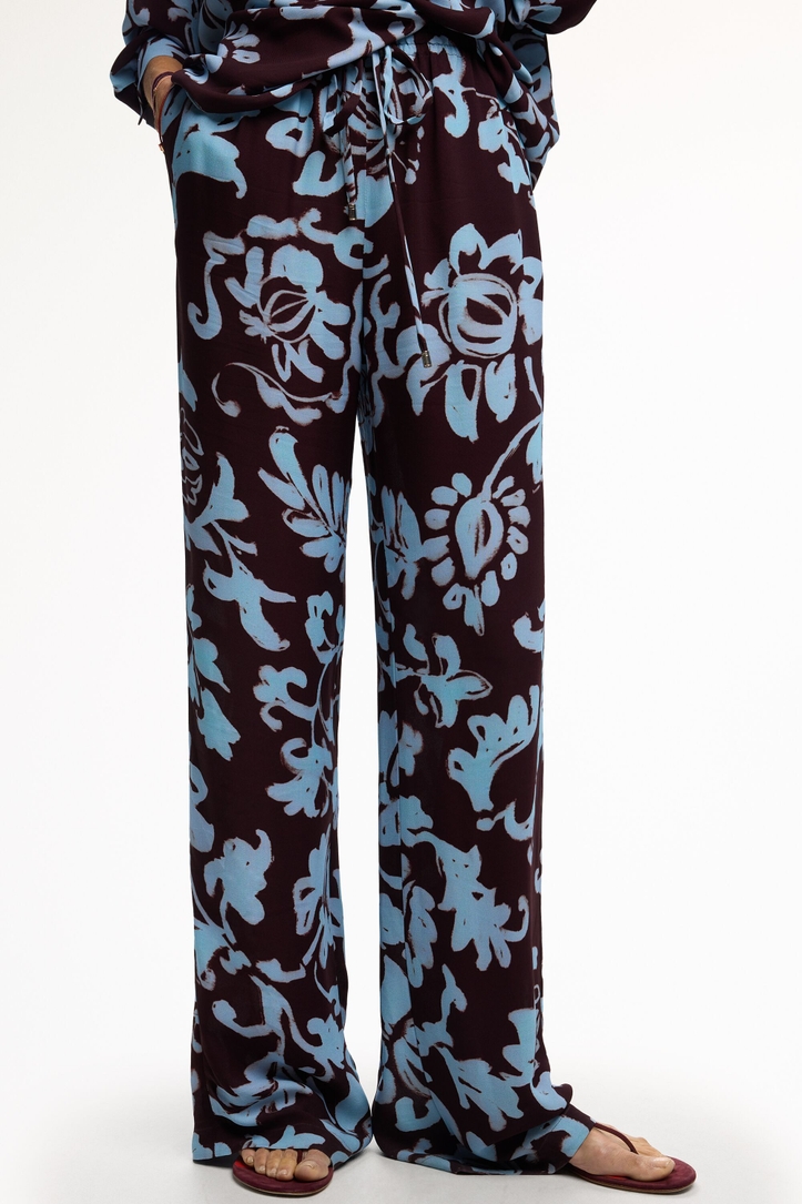 Print Crepé Straight-Leg Pants