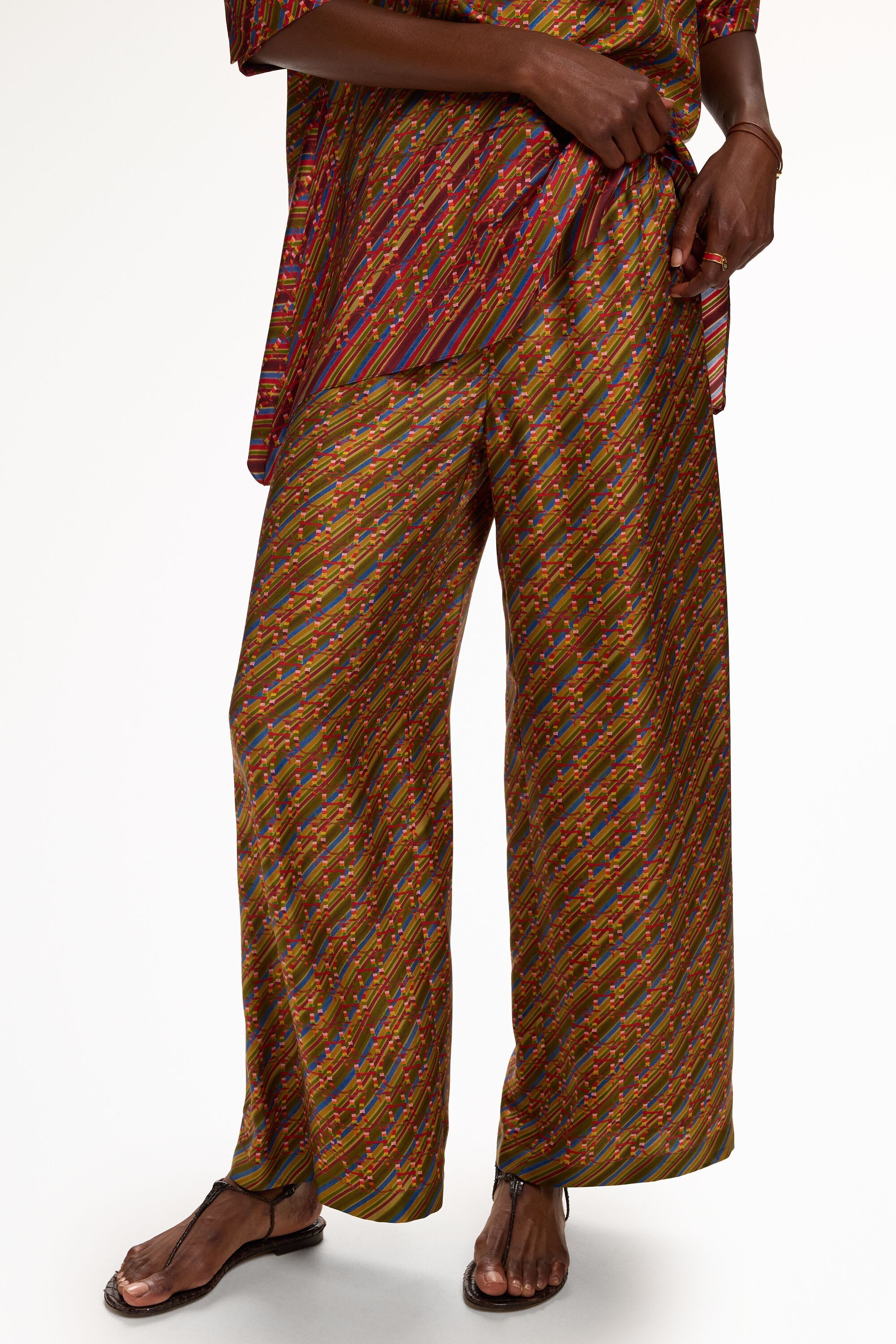 Print Silk Twill Pyjama-Style Pants