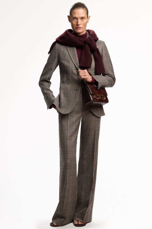 HARRIS CHECK WOOL STRAIGHT-LEG SUIT PANTS