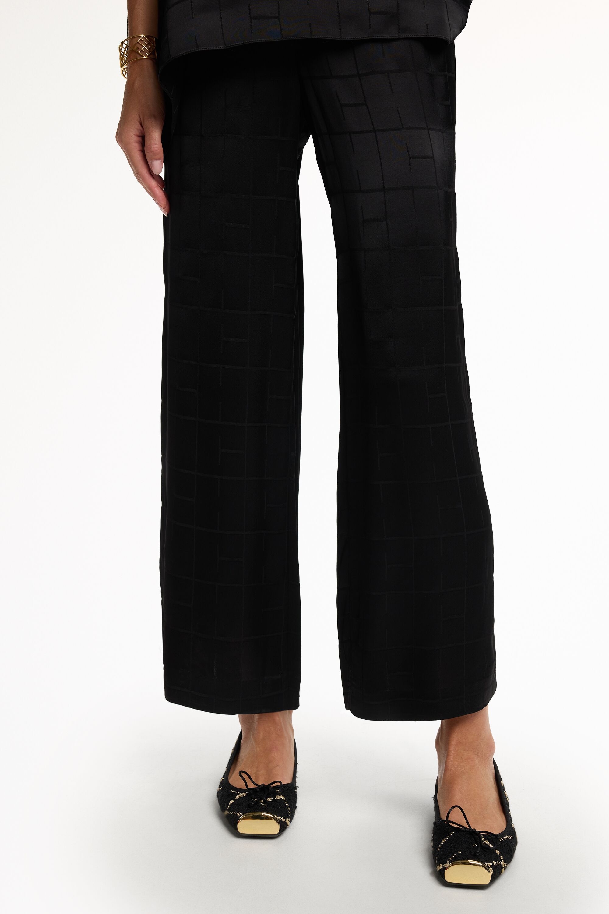 CH2020 Satin Jacquard Straight-Leg Pants - BLACK