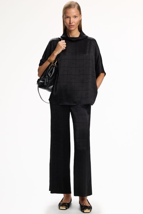 CH2020 SATIN JACQUARD STRAIGHT-LEG PANTS