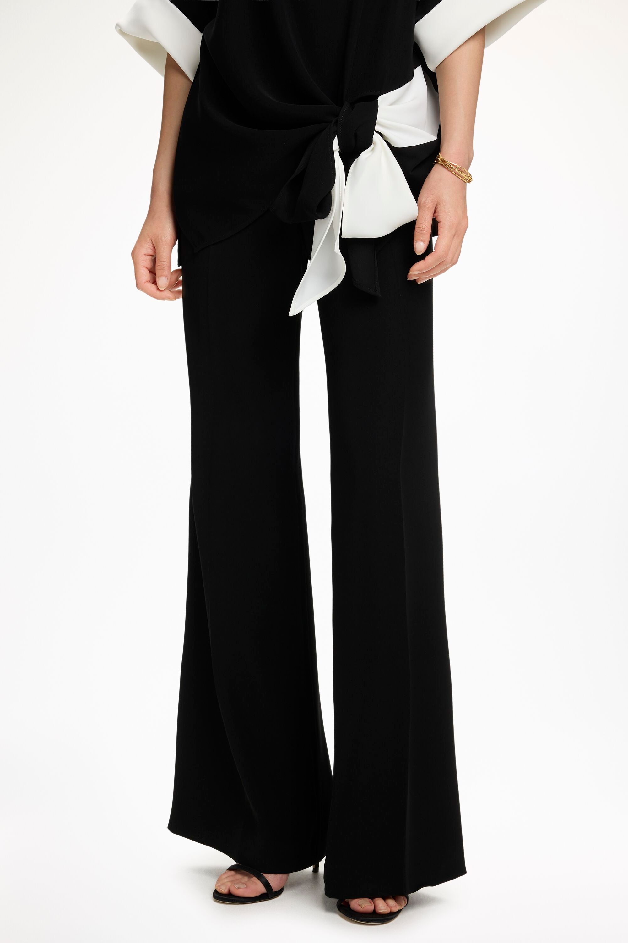 Crepe Flared Pants with Jewel Buttons
