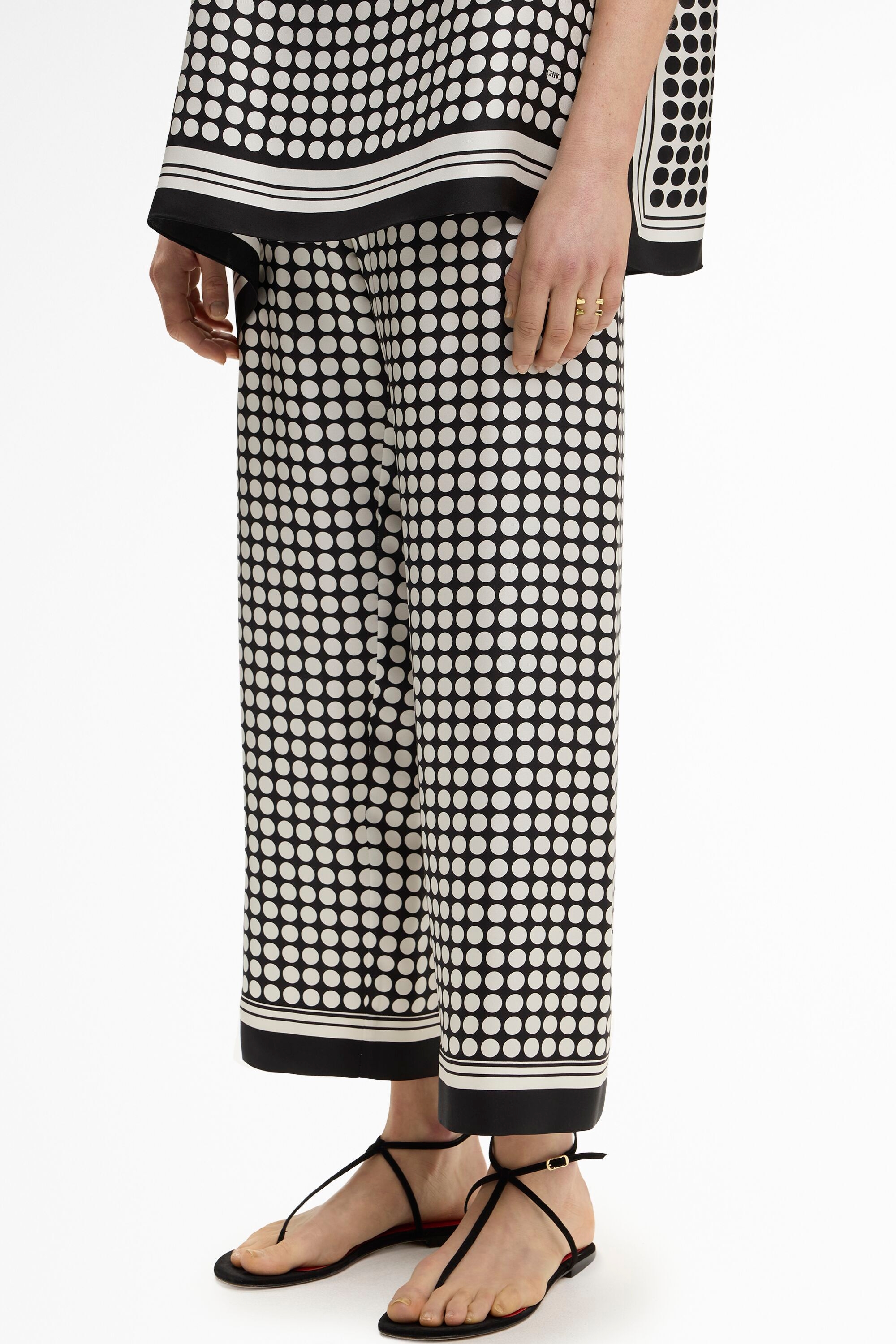 Pantalón Recto de Twill de Seda Estampado Lunares - NEGRO/IVORY