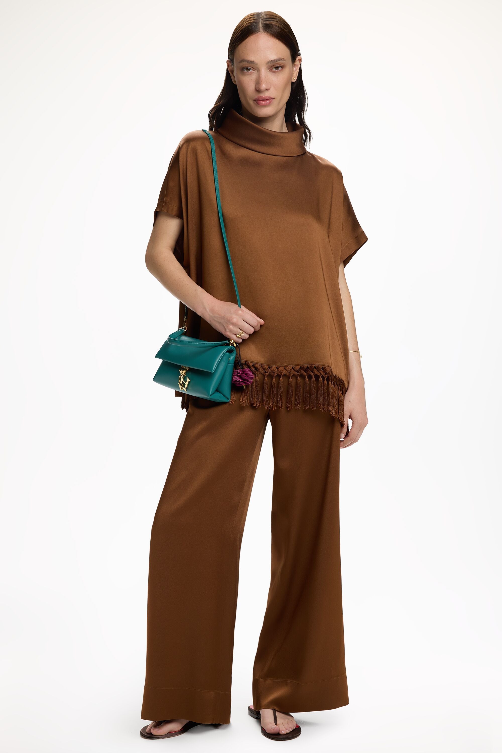 Satin Crepé Straight-Leg Long Pants brown - CH Carolina Herrera