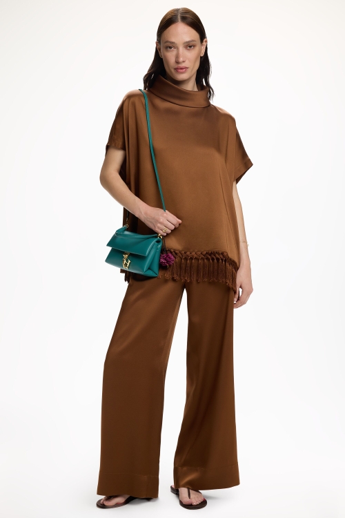 SATIN CREPÉ STRAIGHT-LEG LONG PANTS