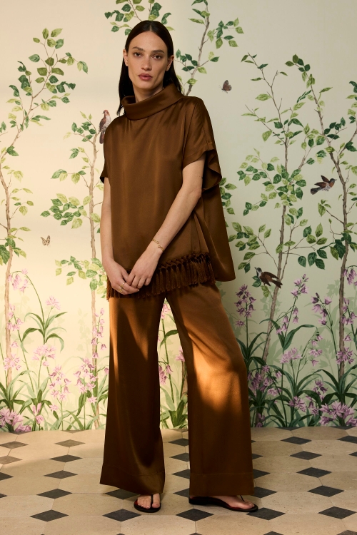 SATIN CREPÉ STRAIGHT-LEG LONG PANTS