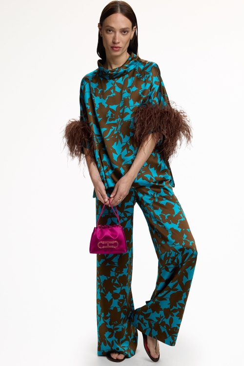 PRINT SILK SATIN LONG PANTS