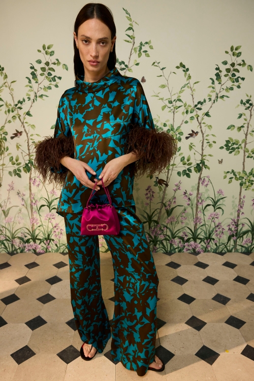 PRINT SILK SATIN LONG PANTS