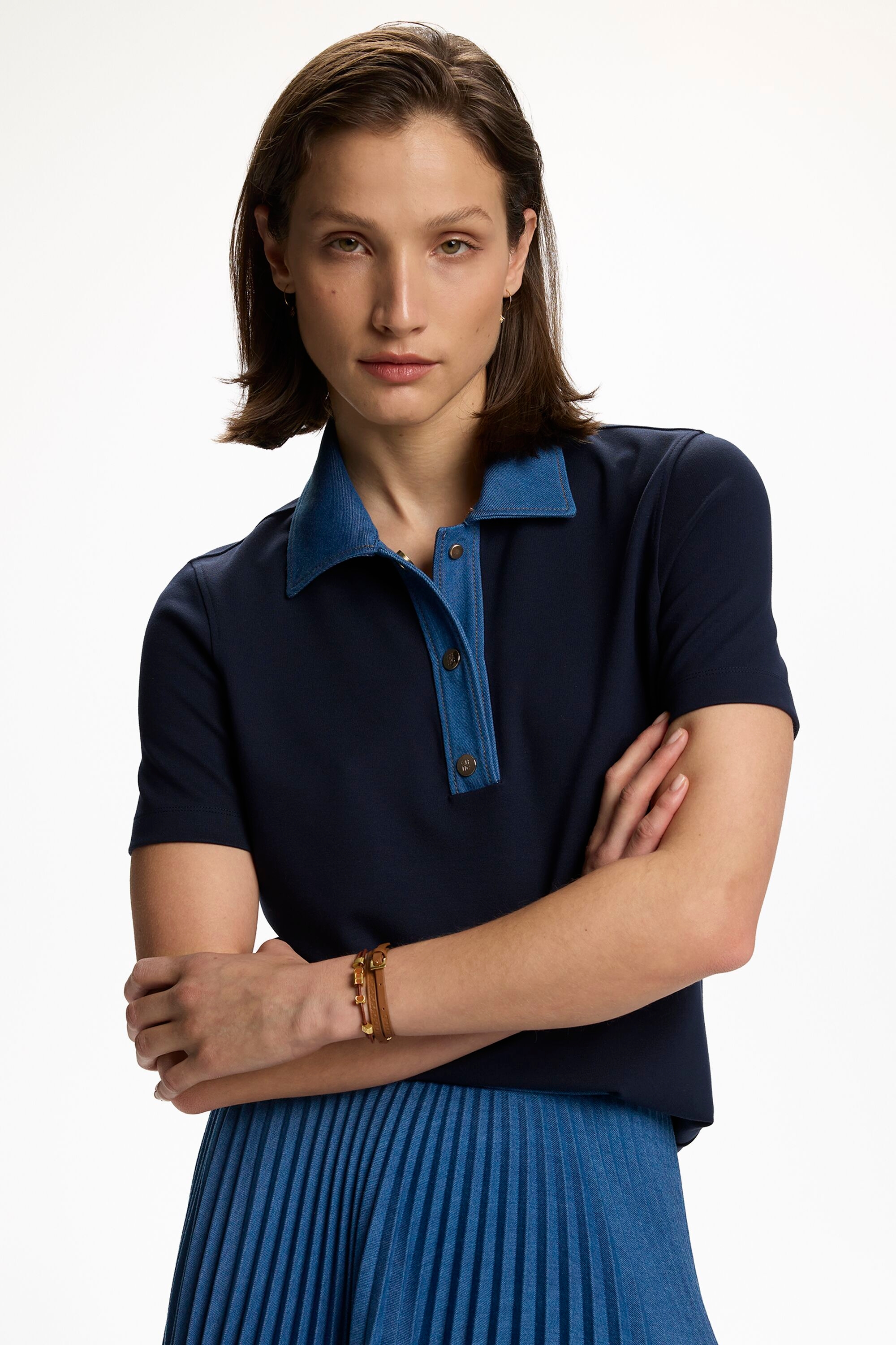 Milano Knit and Denim Fitted Polo Shirt
