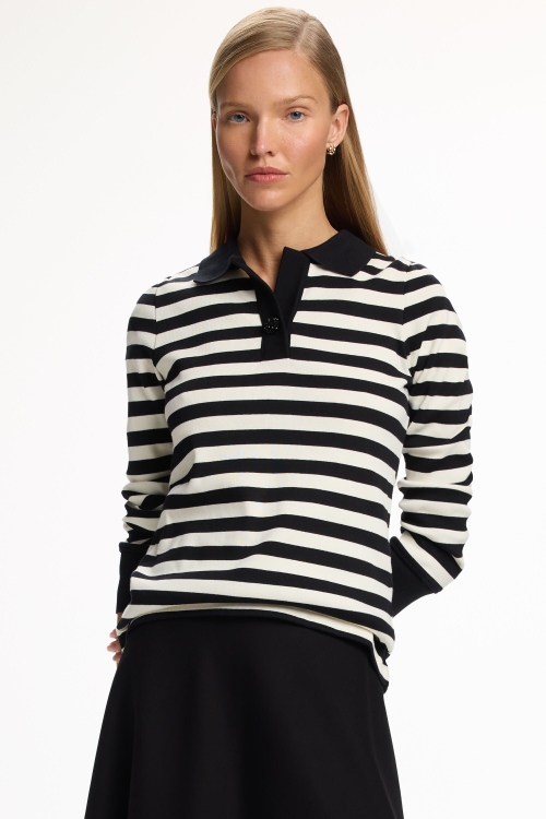 STRIPED KNIT FITTED POLO SHIRT