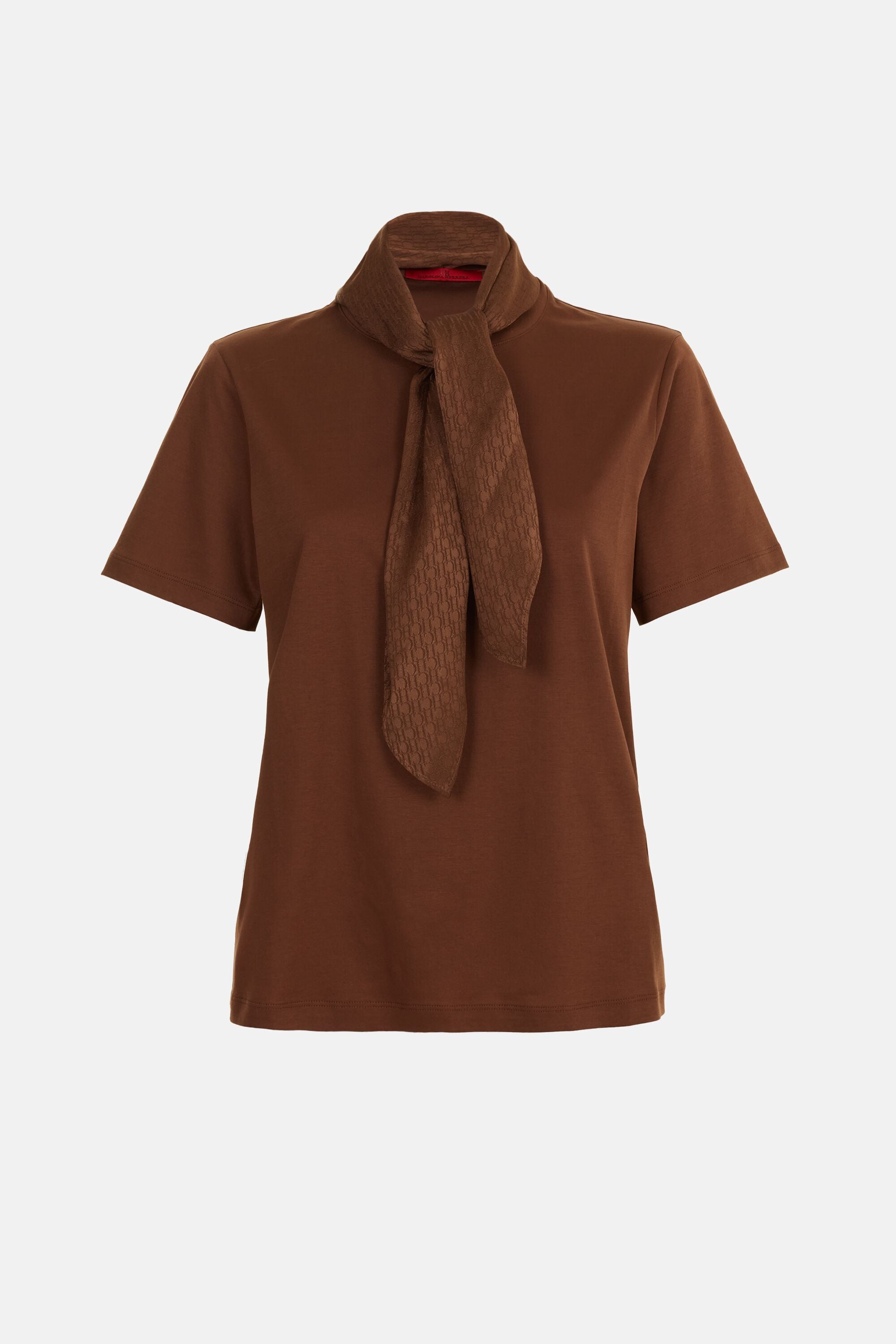 Jersey Straight-Fit T-Shirt with CH Scarf dark camel - CH Carolina