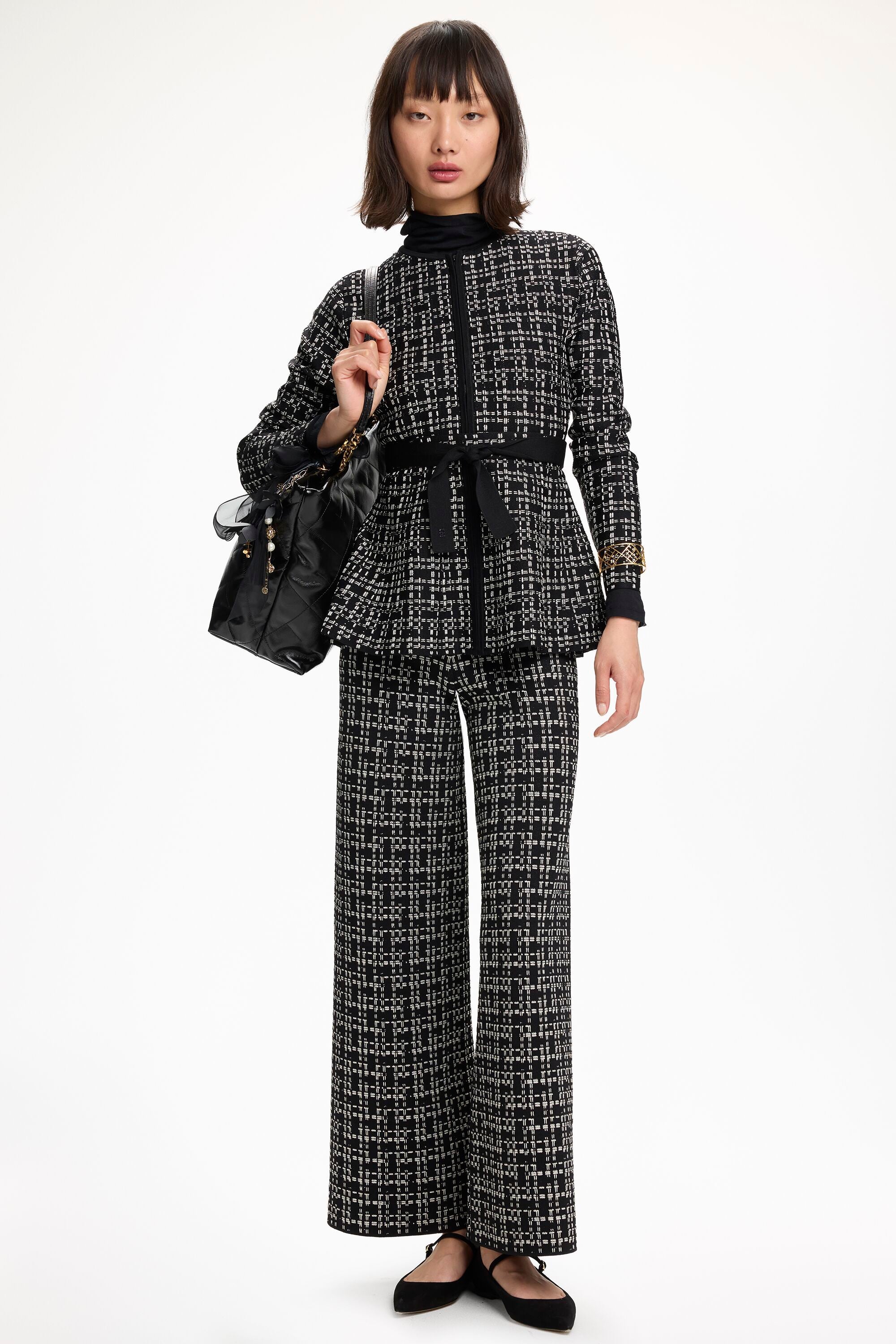 Jacquard Knit Peplum Jacket black/white - CH Carolina Herrera