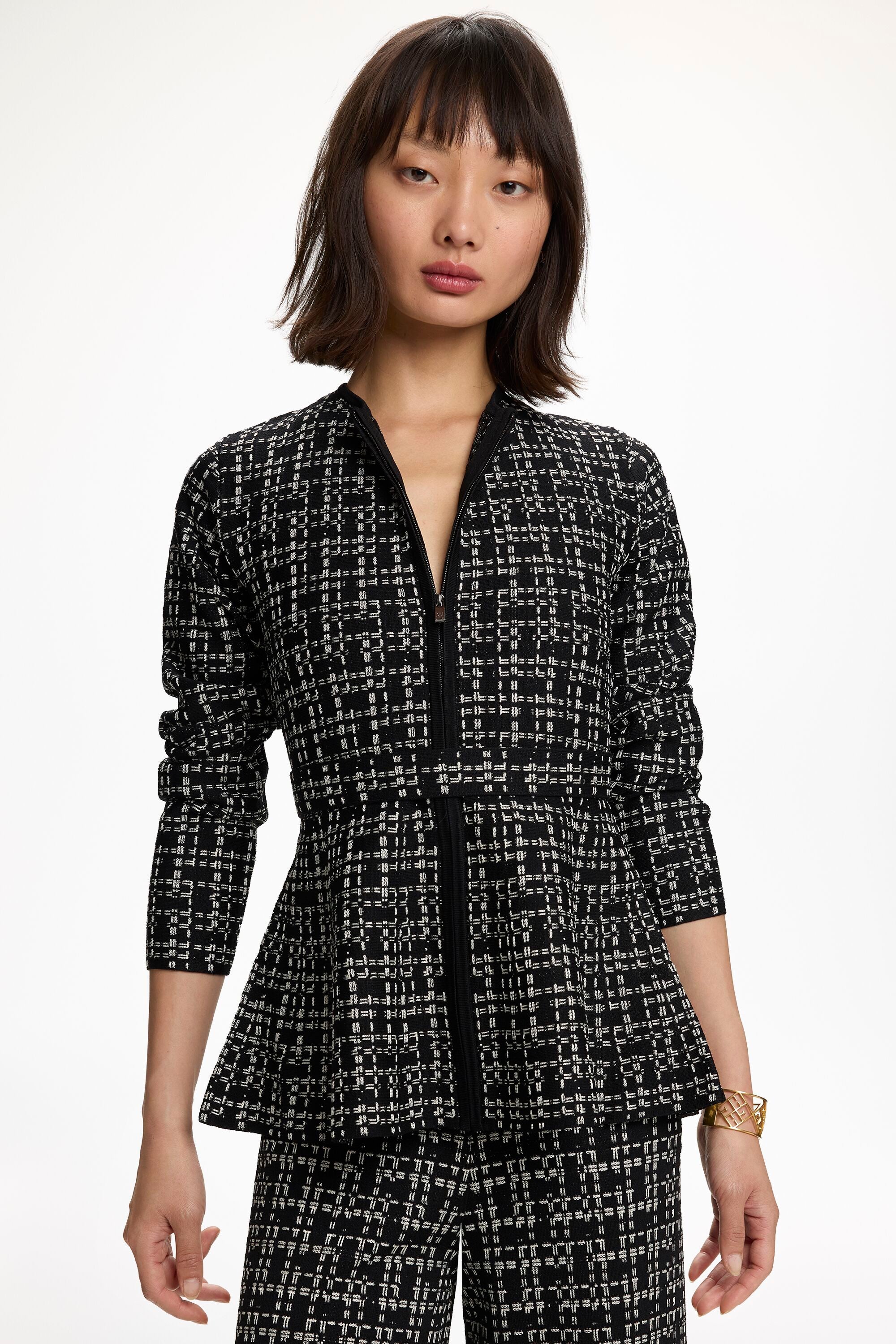 Jacquard Knit Peplum Jacket black/white - CH Carolina Herrera