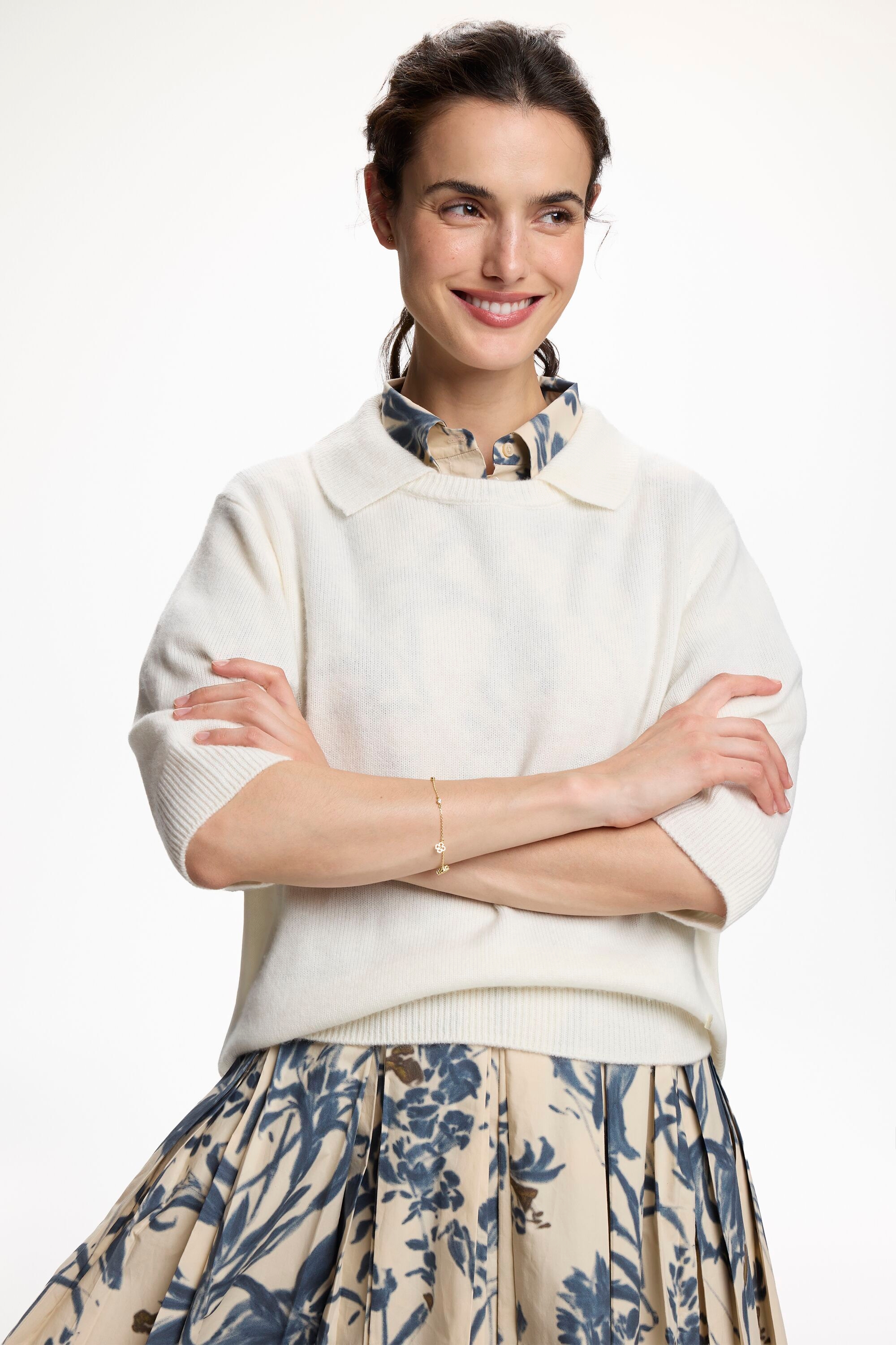 Jersey de Cashmere con Cuello Doble - IVORY
