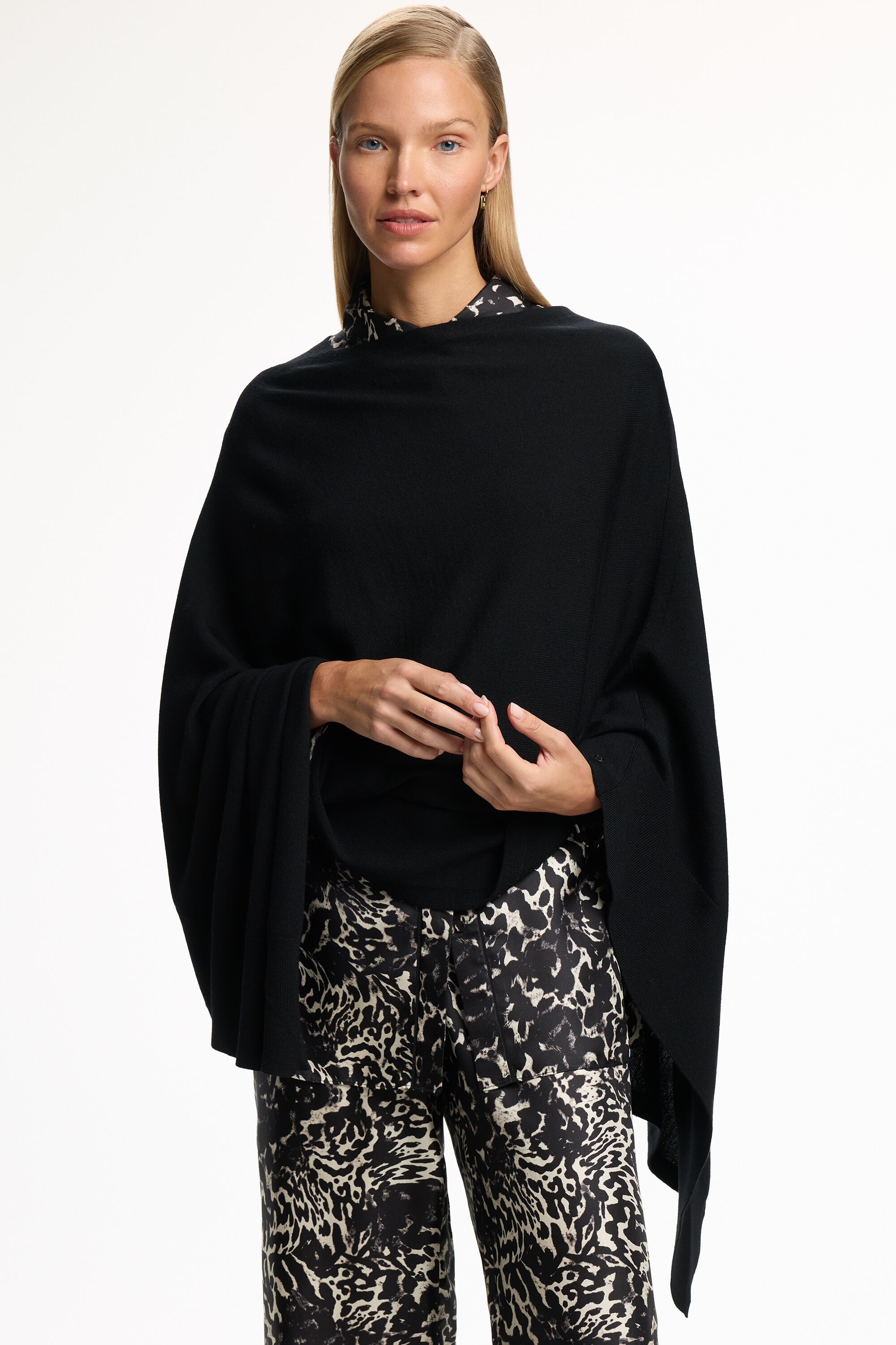 Merino Wool Knit Asymmetric Cape