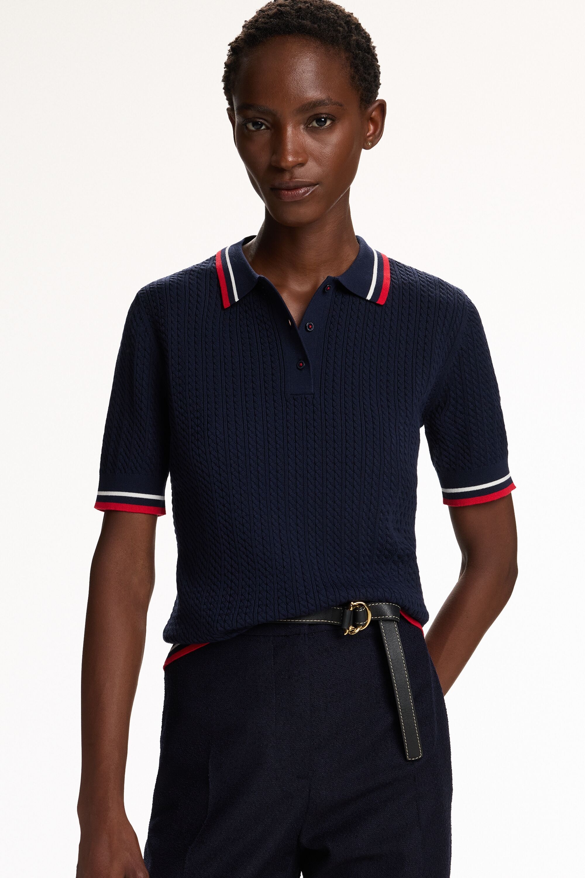 Eight-Shaped Knit Fitted Polo Shirt
