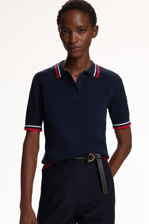 EIGHT-SHAPED KNIT FITTED POLO SHIRT