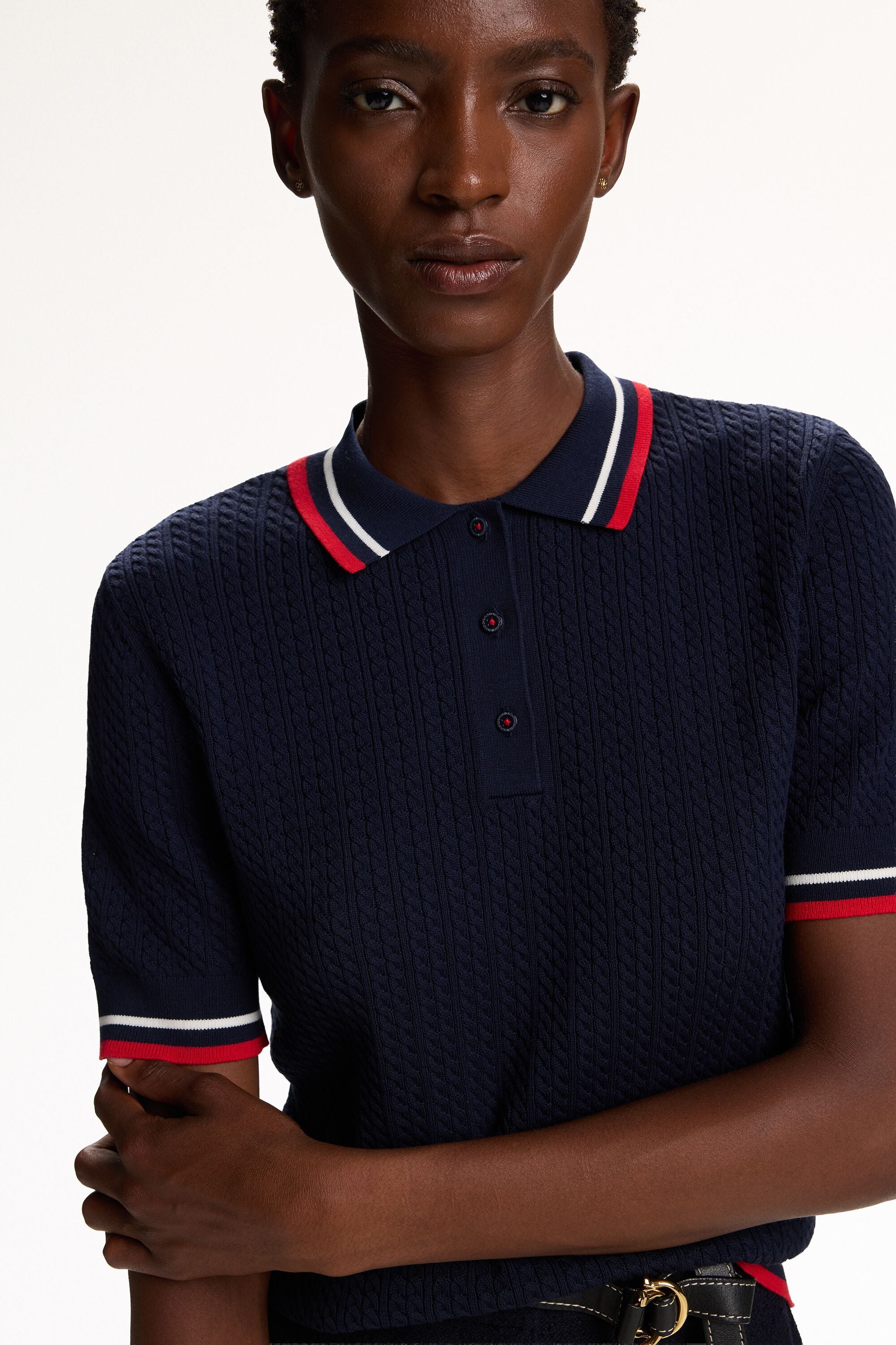 Eight-Shaped Knit Fitted Polo Shirt navy - CH Carolina Herrera Belgium