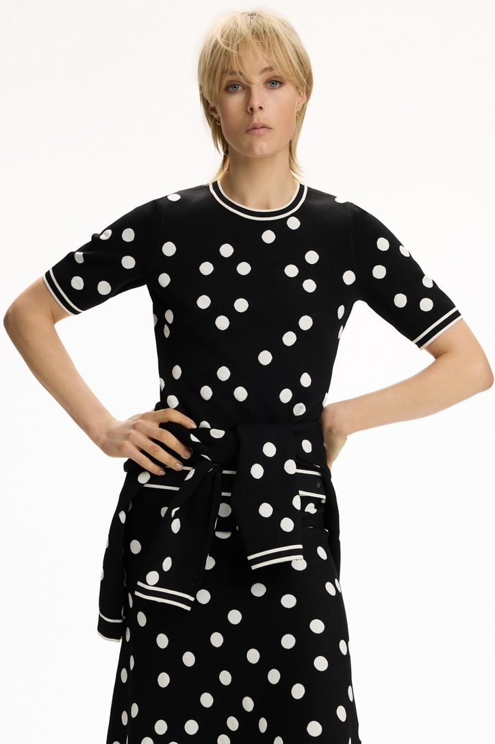 Polka Dots Jacquard Knit Fitted Sweater