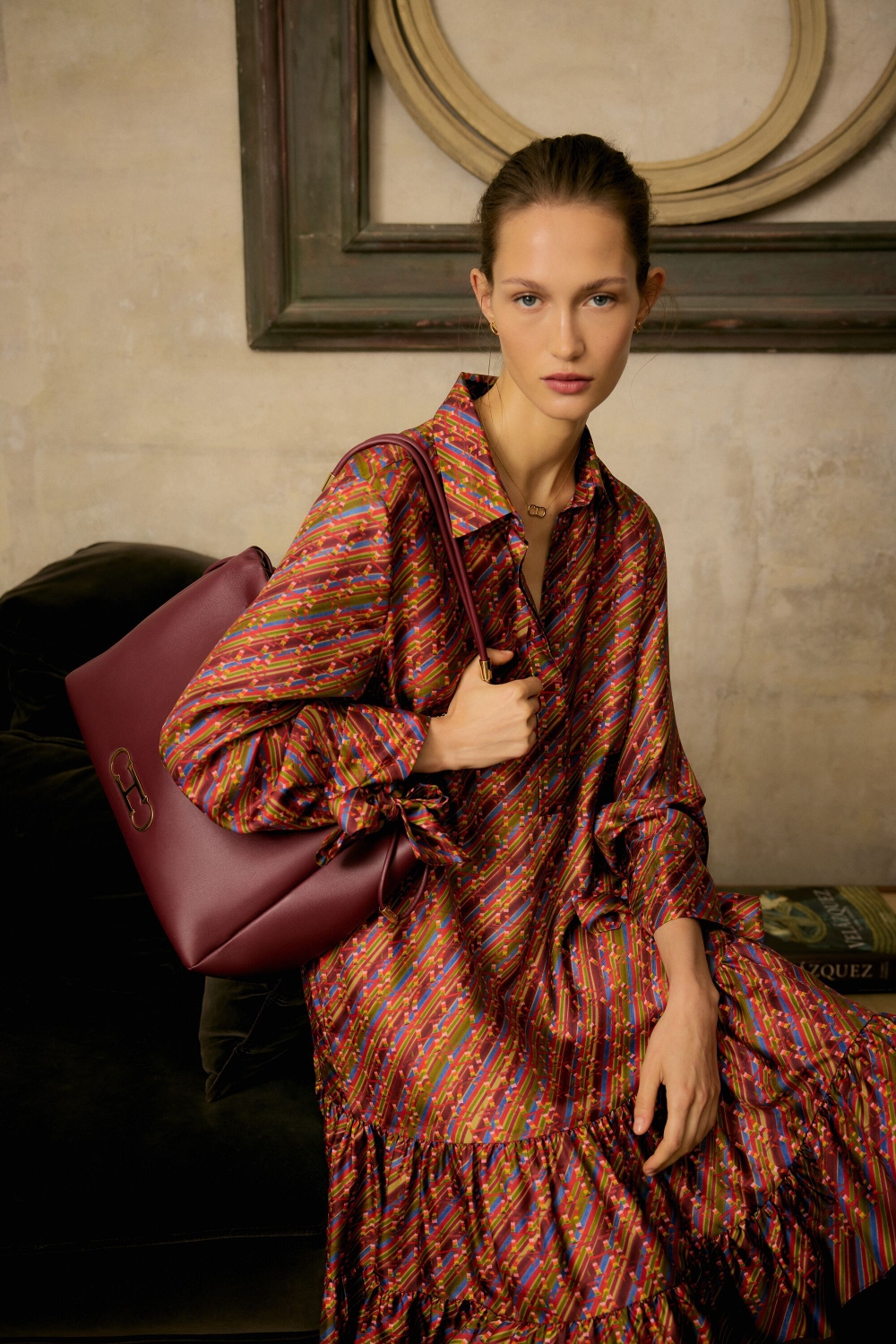 PRINT SILK TWILL A-LINE DRESS