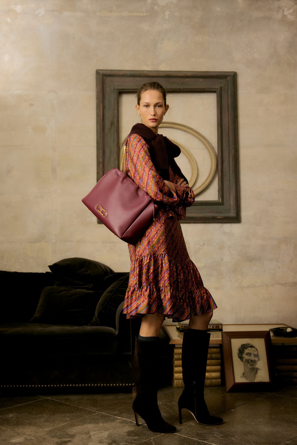 PRINT SILK TWILL A-LINE DRESS