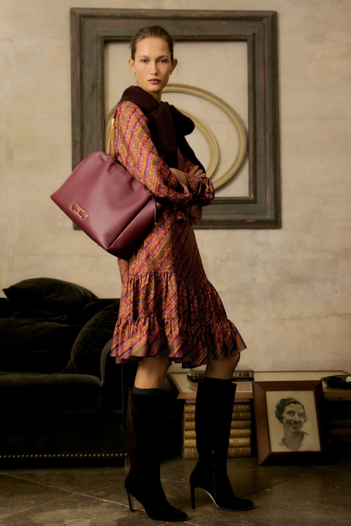 PRINT SILK TWILL A-LINE DRESS
