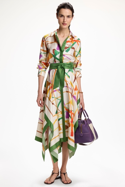 Fusta Insignia Print Silk Twill Shirt Dress - ECRU/MULTICOLOUR