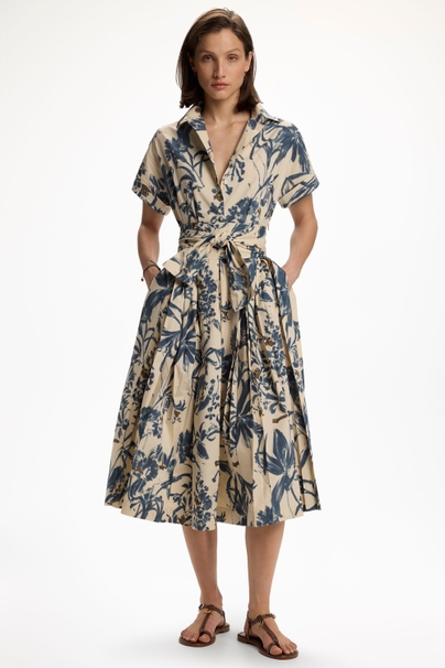Print Poplin Shirt Dress - Indigo blue/Sand