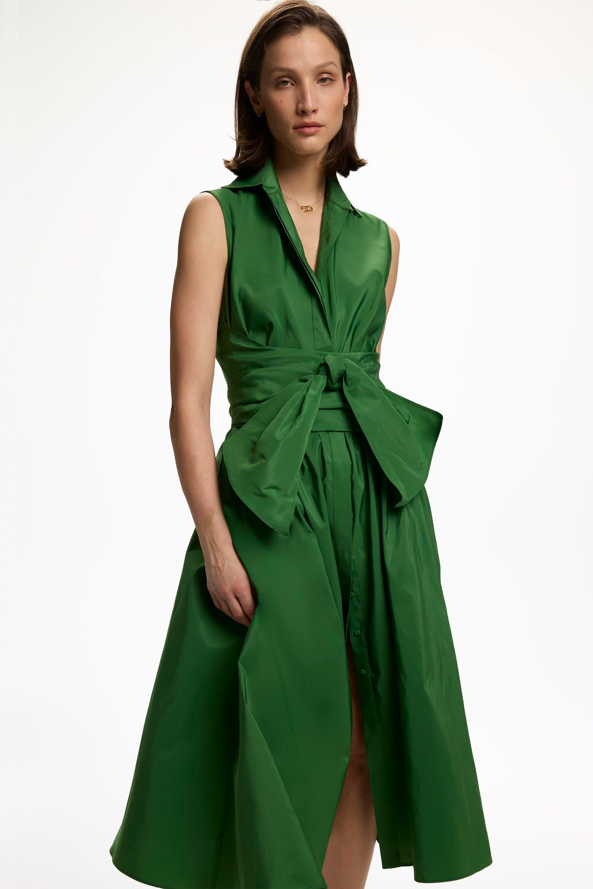 carolina herrera taffeta shirt dress Sleeveless Taffeta Shirt Dress green