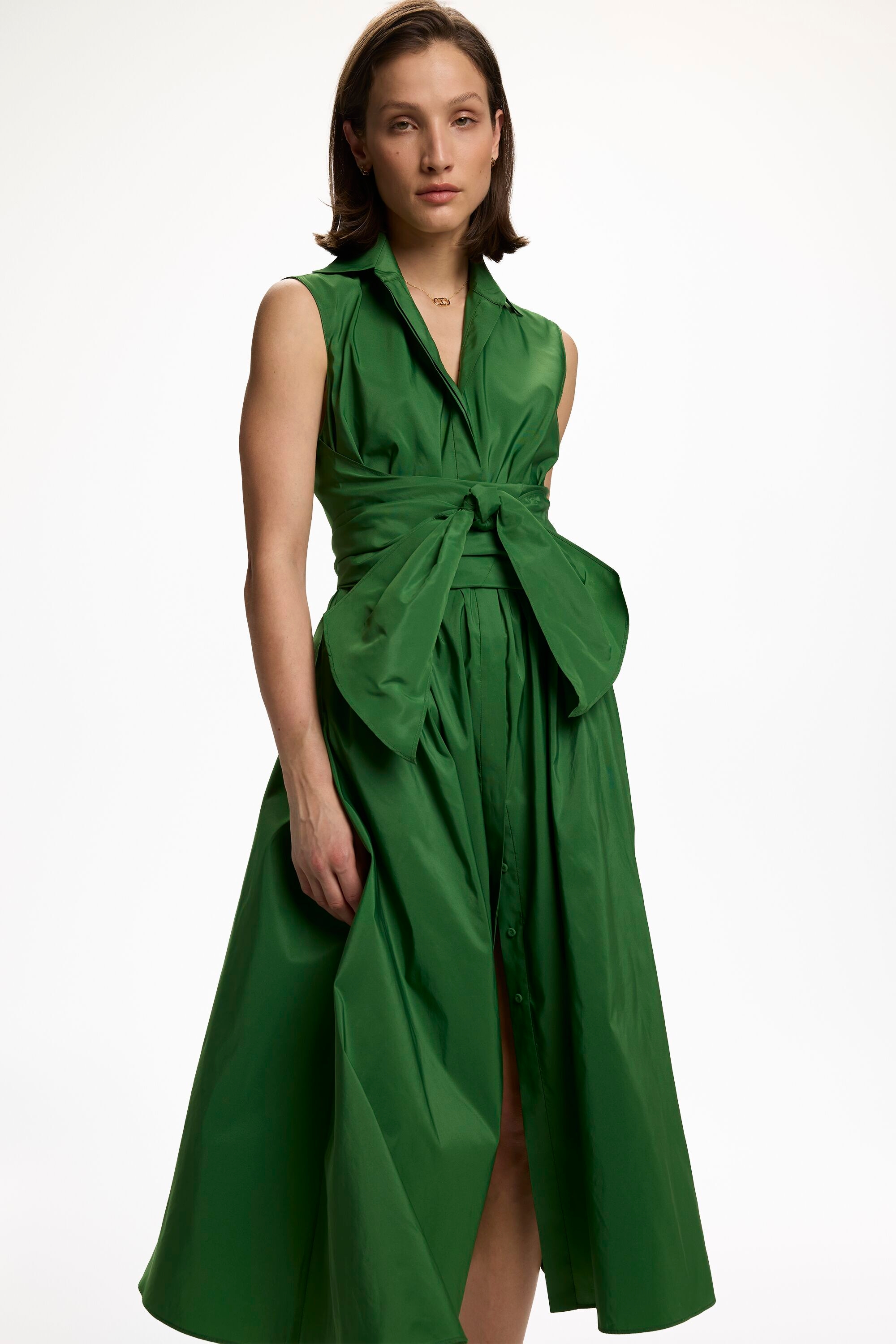 Sleeveless Taffeta Shirt Dress