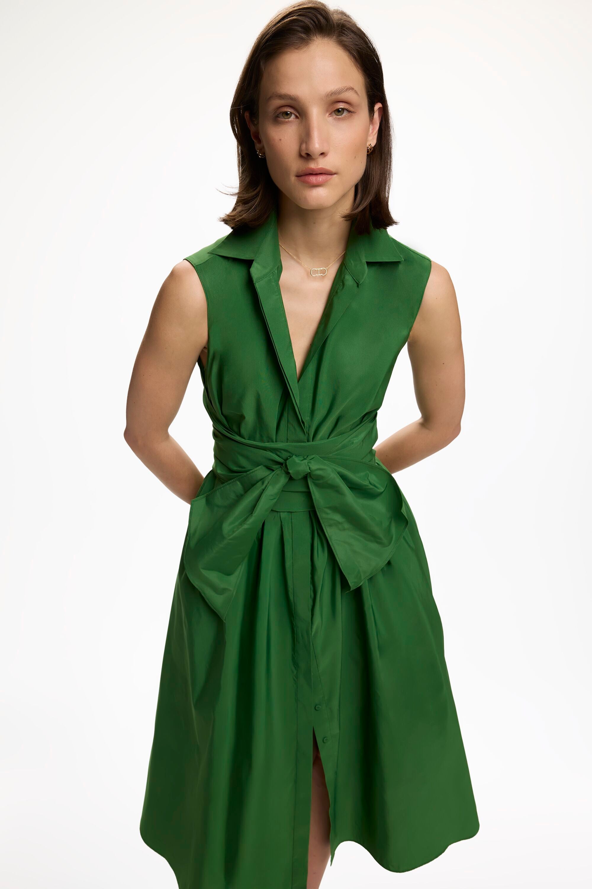 Sleeveless Taffeta Shirt Dress green