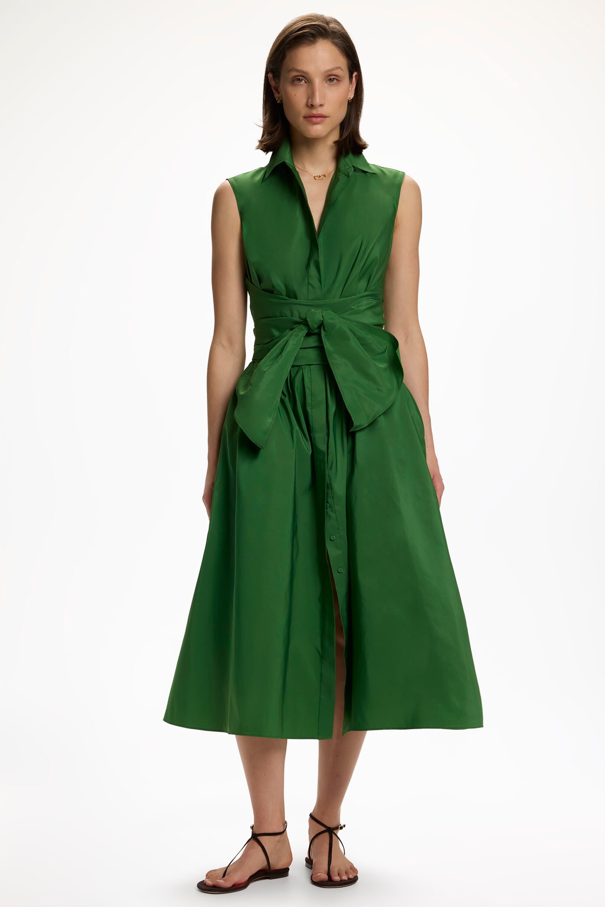 green taffeta cocktail dress Sleeveless Taffeta Shirt Dress green