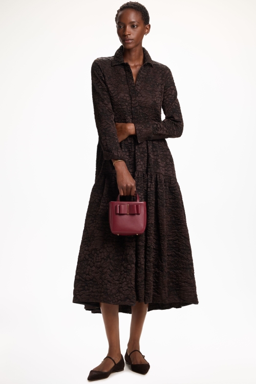 RUFFLED BROCADE SHIRT DRESS