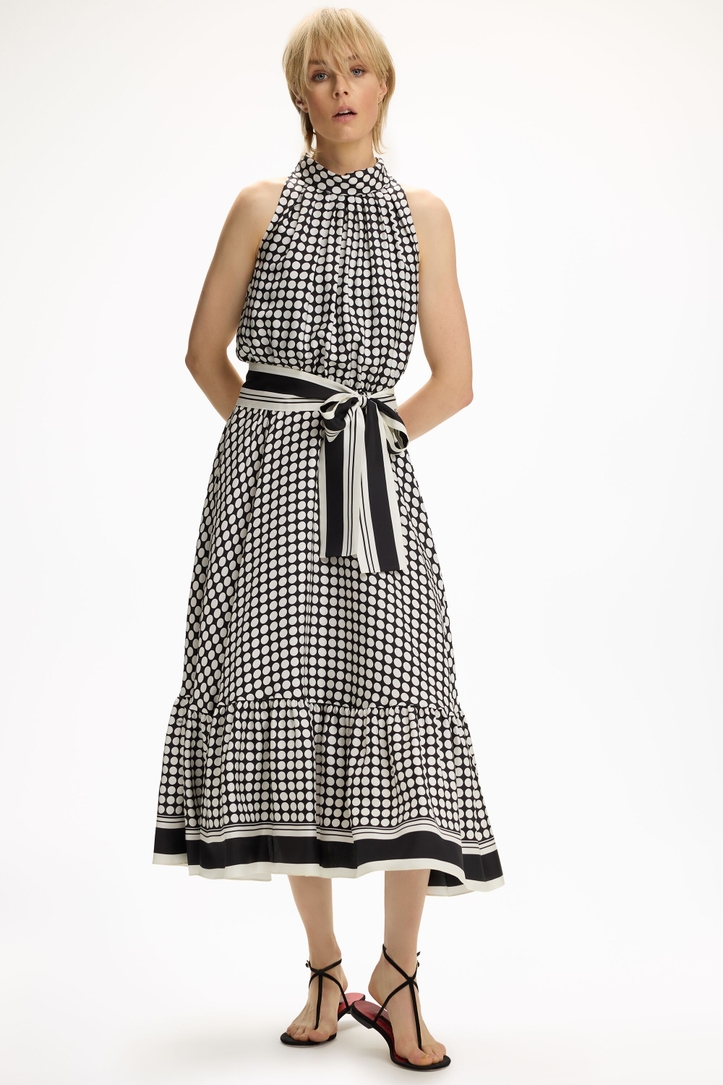 Vestido Halter de Twill de Seda Estampado Lunares