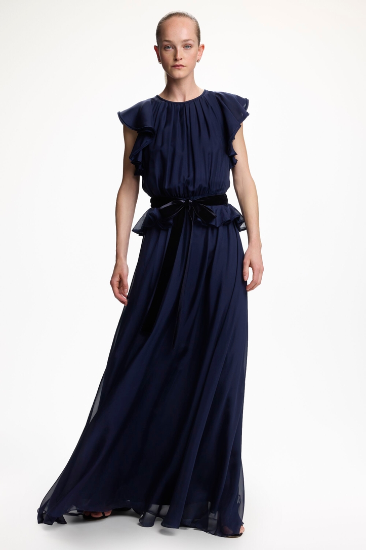 Vestido Largo de Chiffon de Seda Volantes