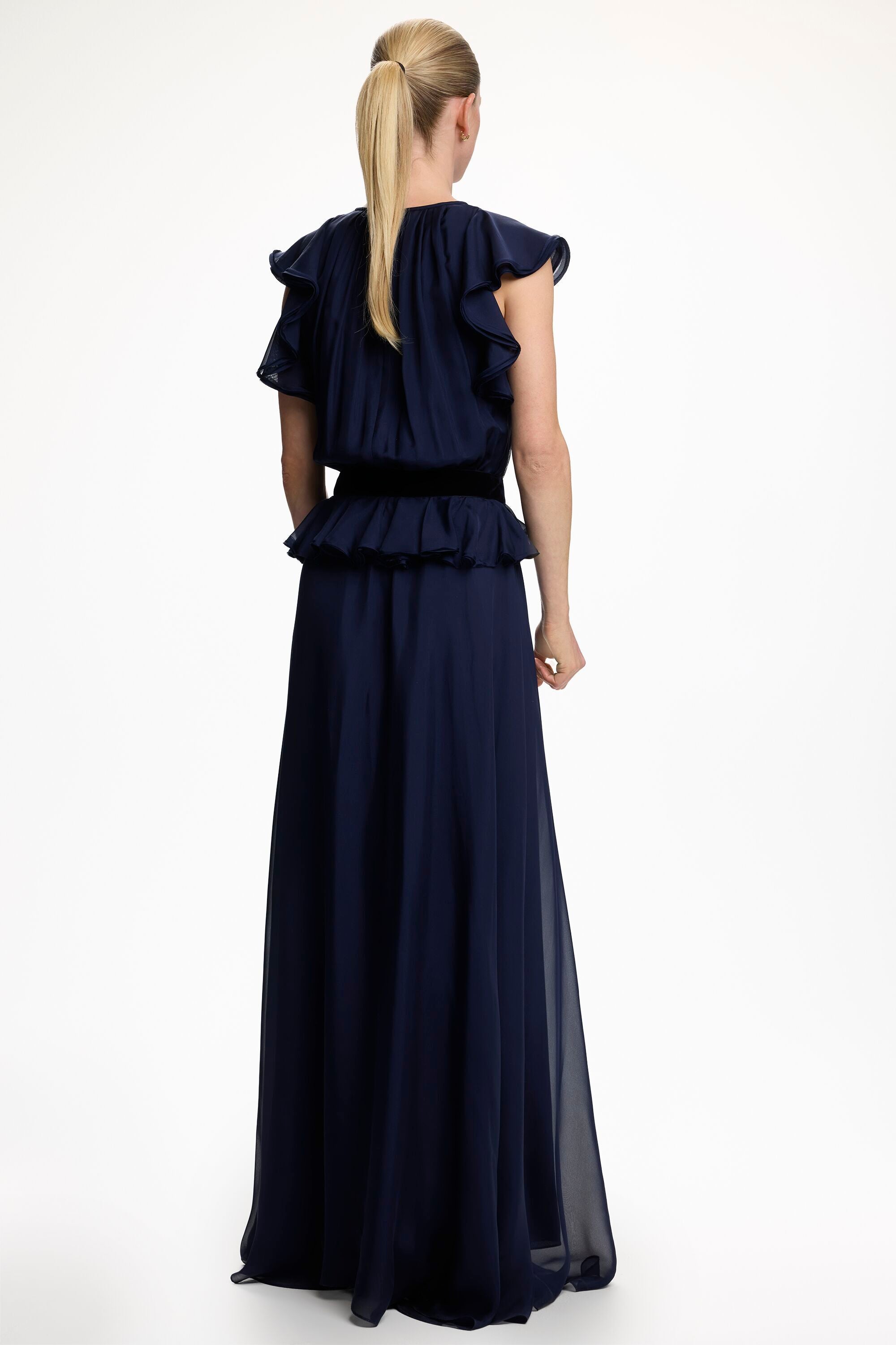 navy blue ruffle maxi dress LTS Tall Women's Navy Blue Ruffle Maxi Dress