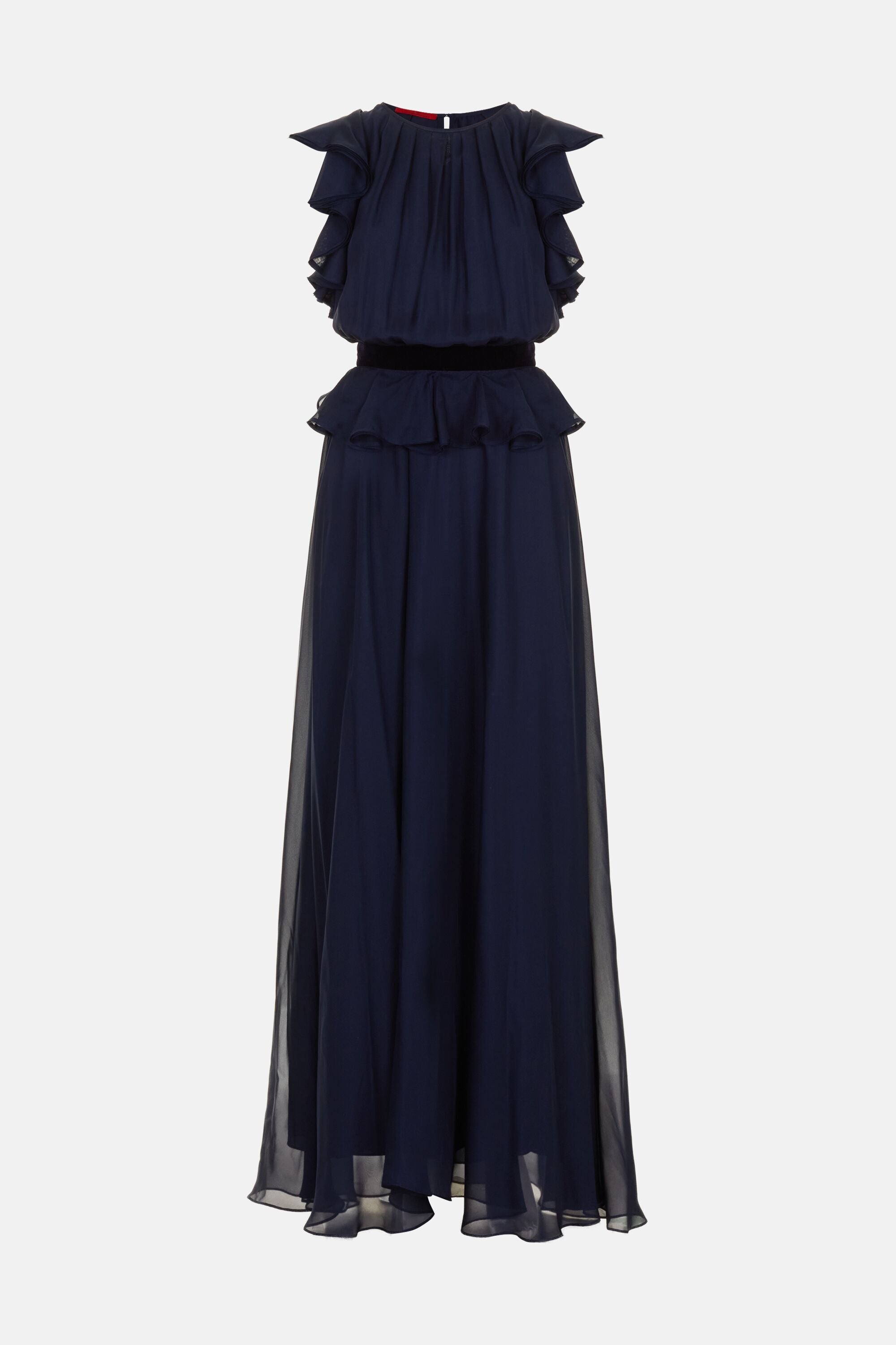 navy blue silk chiffon dress Ruffled Silk Chiffon Long Dress navy