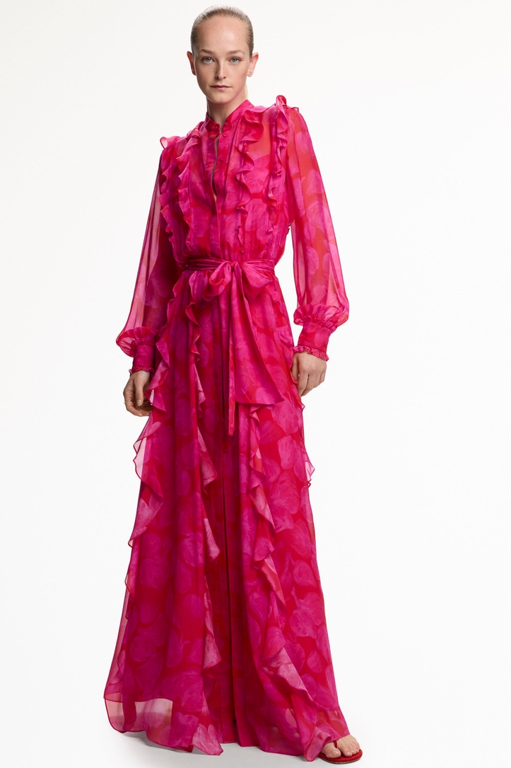 Print Silk Chiffon Shirt Dress