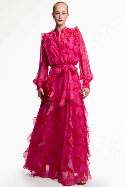 PRINT SILK CHIFFON SHIRT DRESS