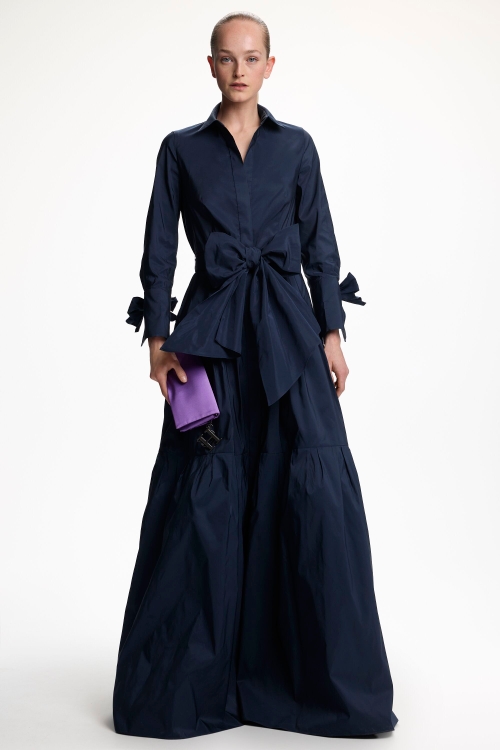 TAFFETA LONG SHIRT DRESS WITH BOWS
