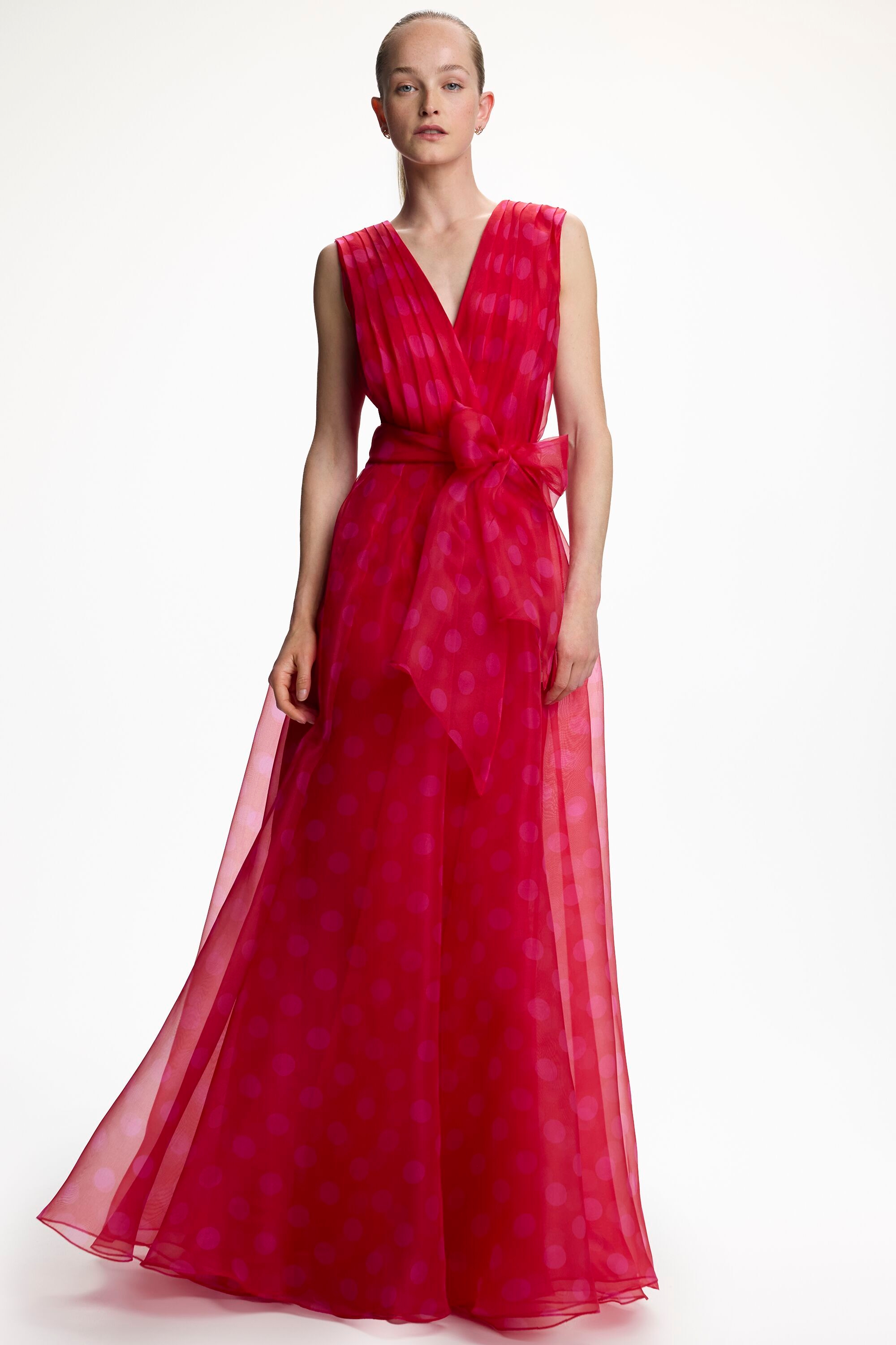 Silk Organza Long Dress with Polka Dots