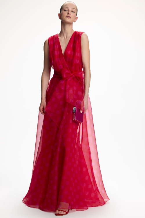 SILK ORGANZA LONG DRESS WITH POLKA DOTS
