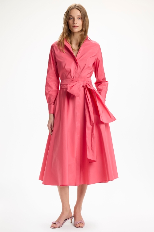 TAFFETA MIDI SHIRT DRESS WITH SASH