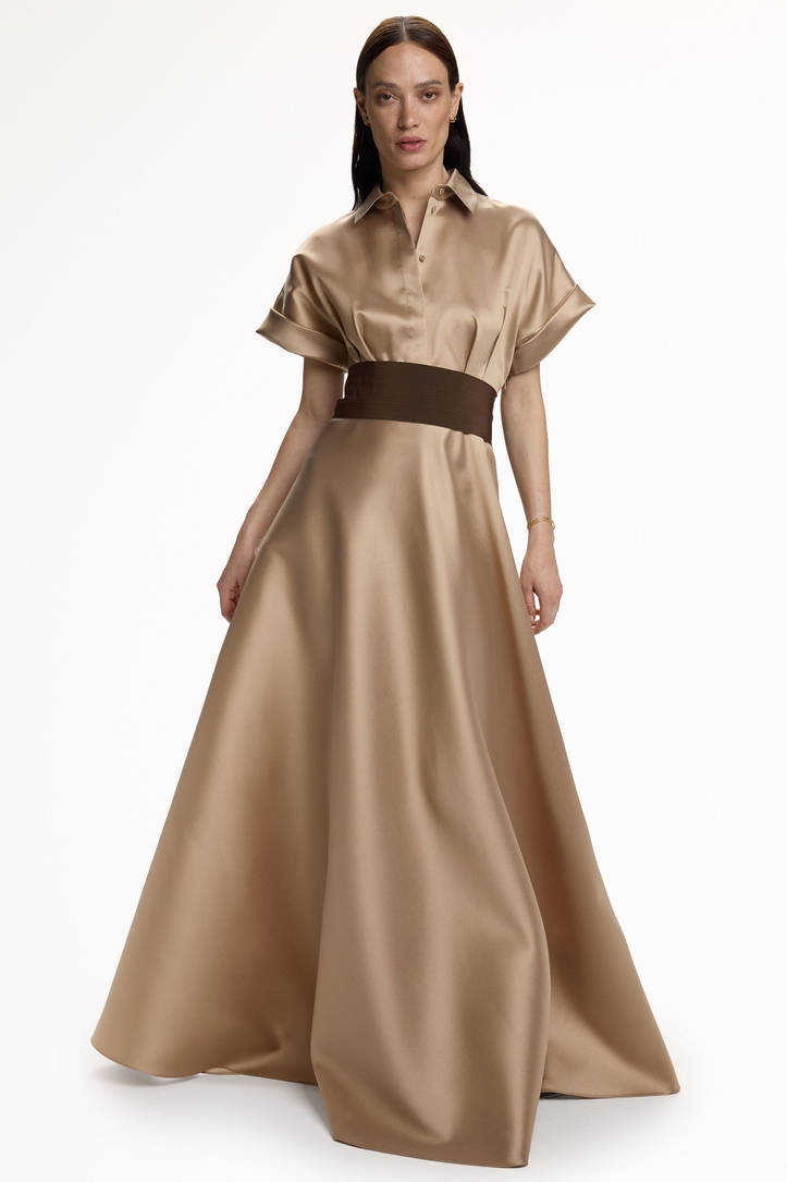 Mikado Shirt Dress with Sash