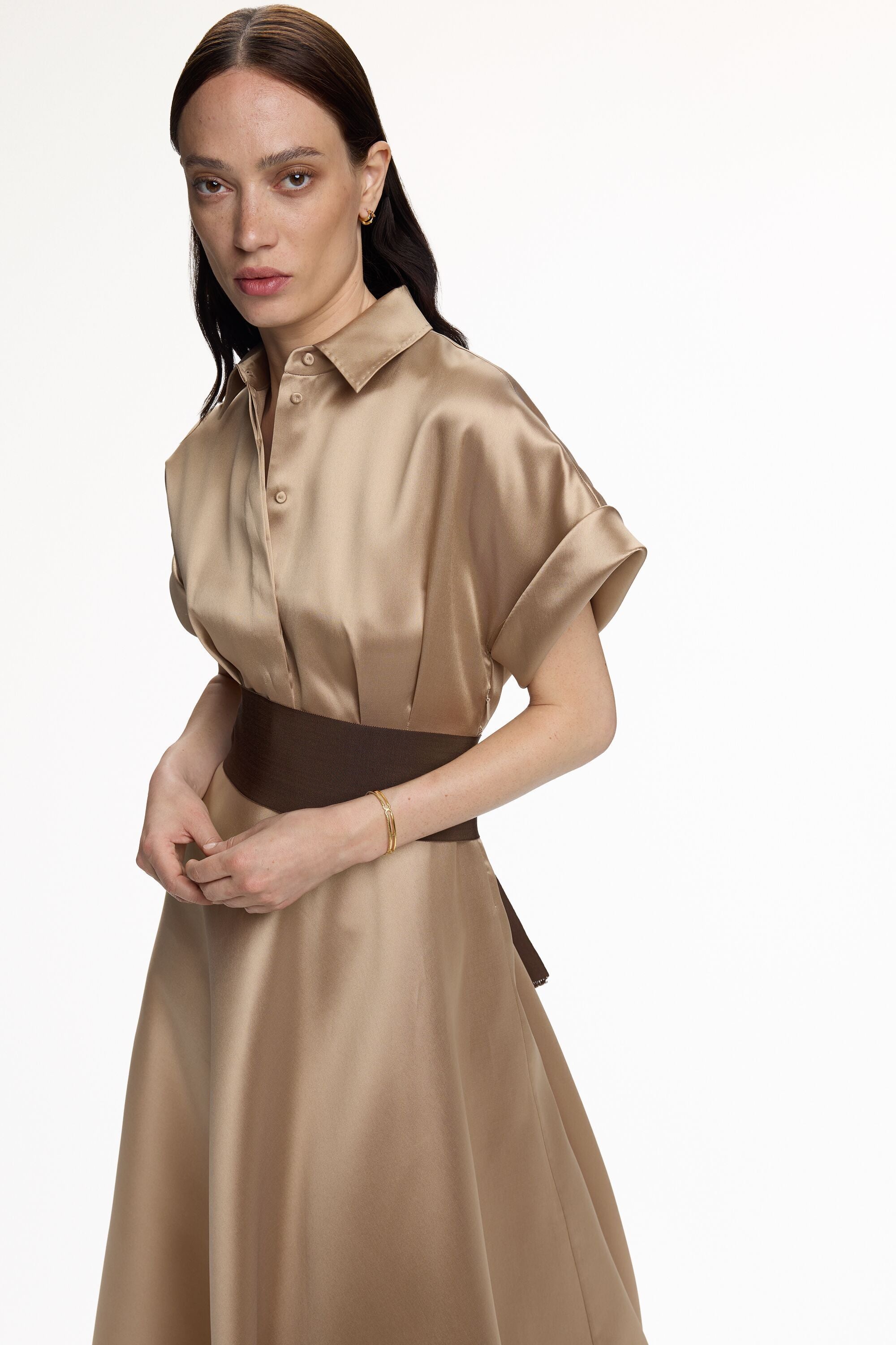 Mikado Shirt Dress with Sash