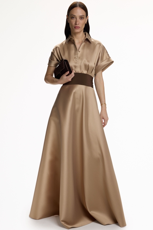 MIKADO SHIRT DRESS WITH SASH