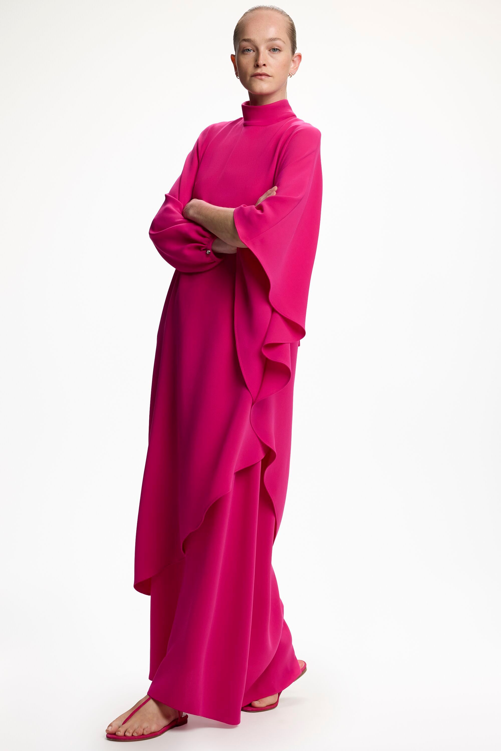 Crepé A-Line Asymmetric Dress fuchsia