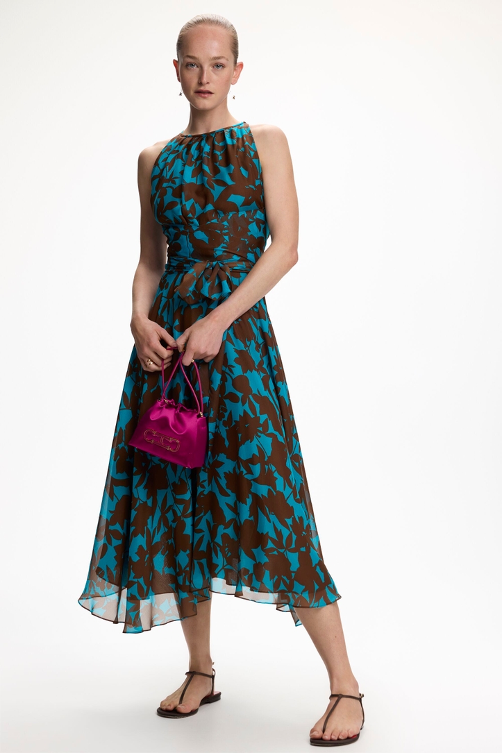 Print Silk Chiffon Halter Dress