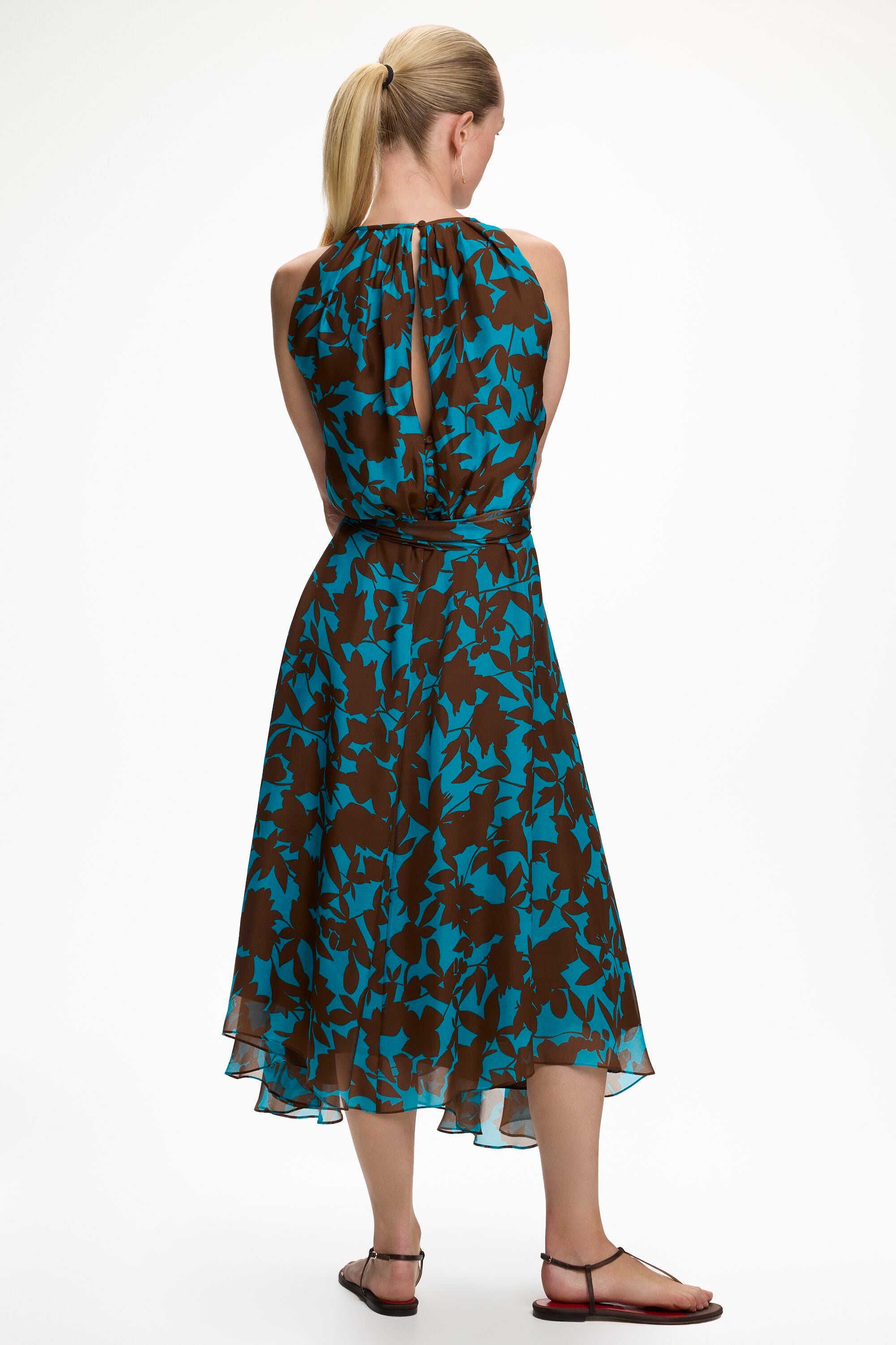 Print Silk Chiffon Halter Dress